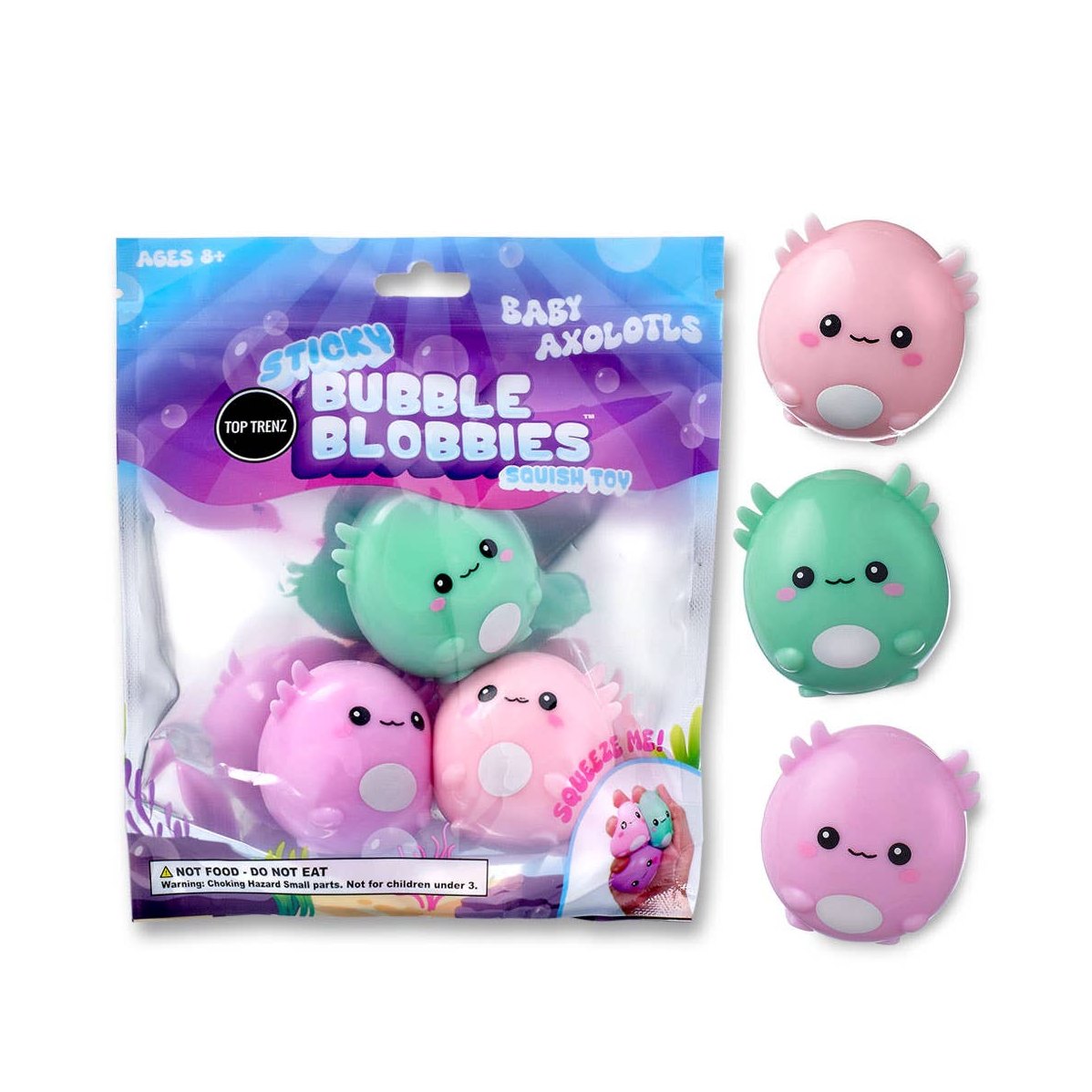 Sticky Bubble Blobbies Baby Axolotls 3-pack