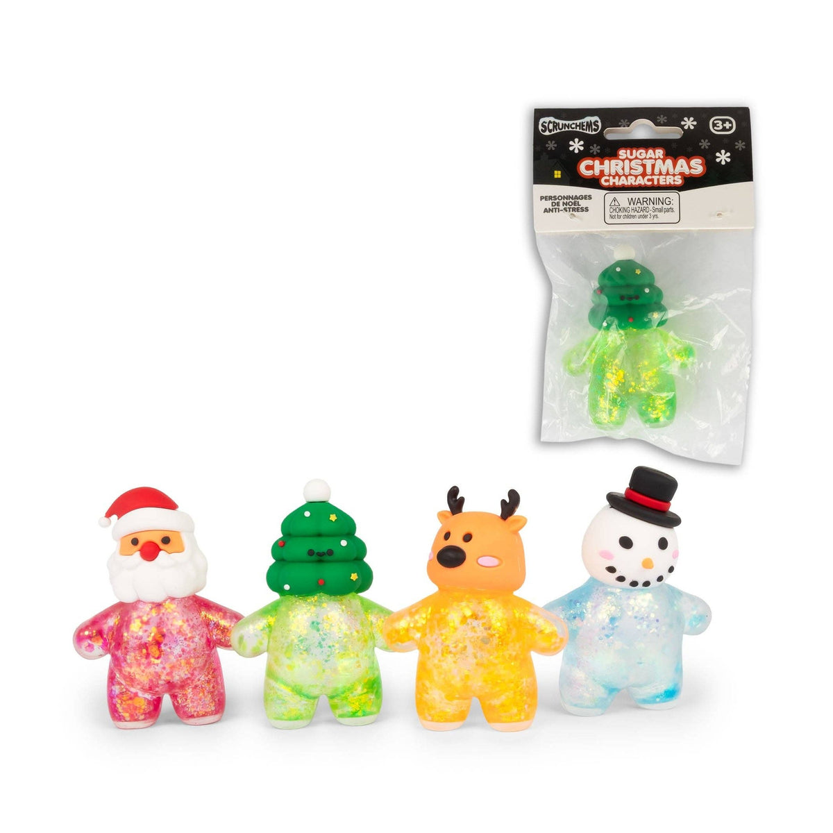 Scrunchems Sugar Christmas Characters squishy fidget toys: Santa, Christmas tree, reindeer and snowman