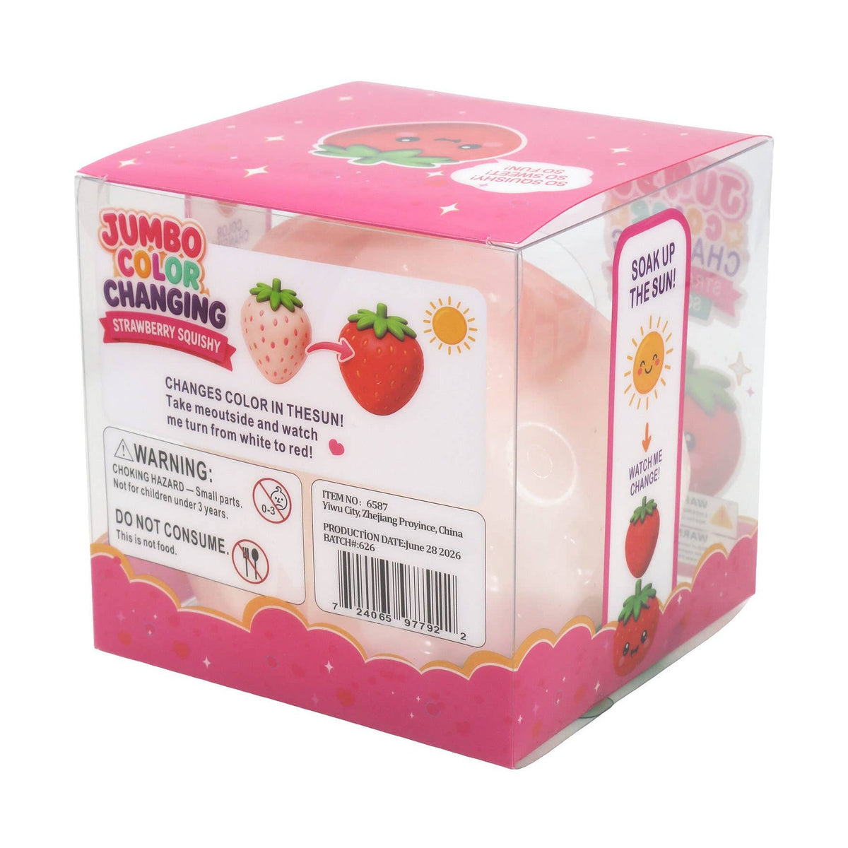 JUMBO Strawberry UV Light Changing Slime Filled Squishy