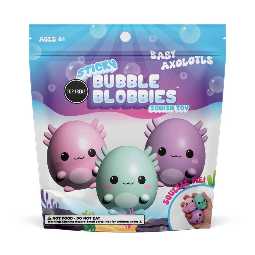 Sticky Bubble Blobbies baby axolotl toys in hand