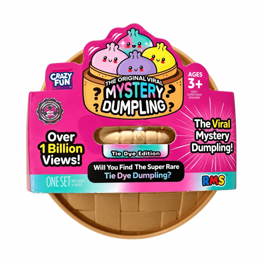 RMS Crazy Fun mini mystery dumpling squishy with tie-dye glitter finish