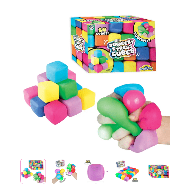 ORB Sqweezy Stress Cubes Squishy Sensory Fidget Toy - 24 Pack