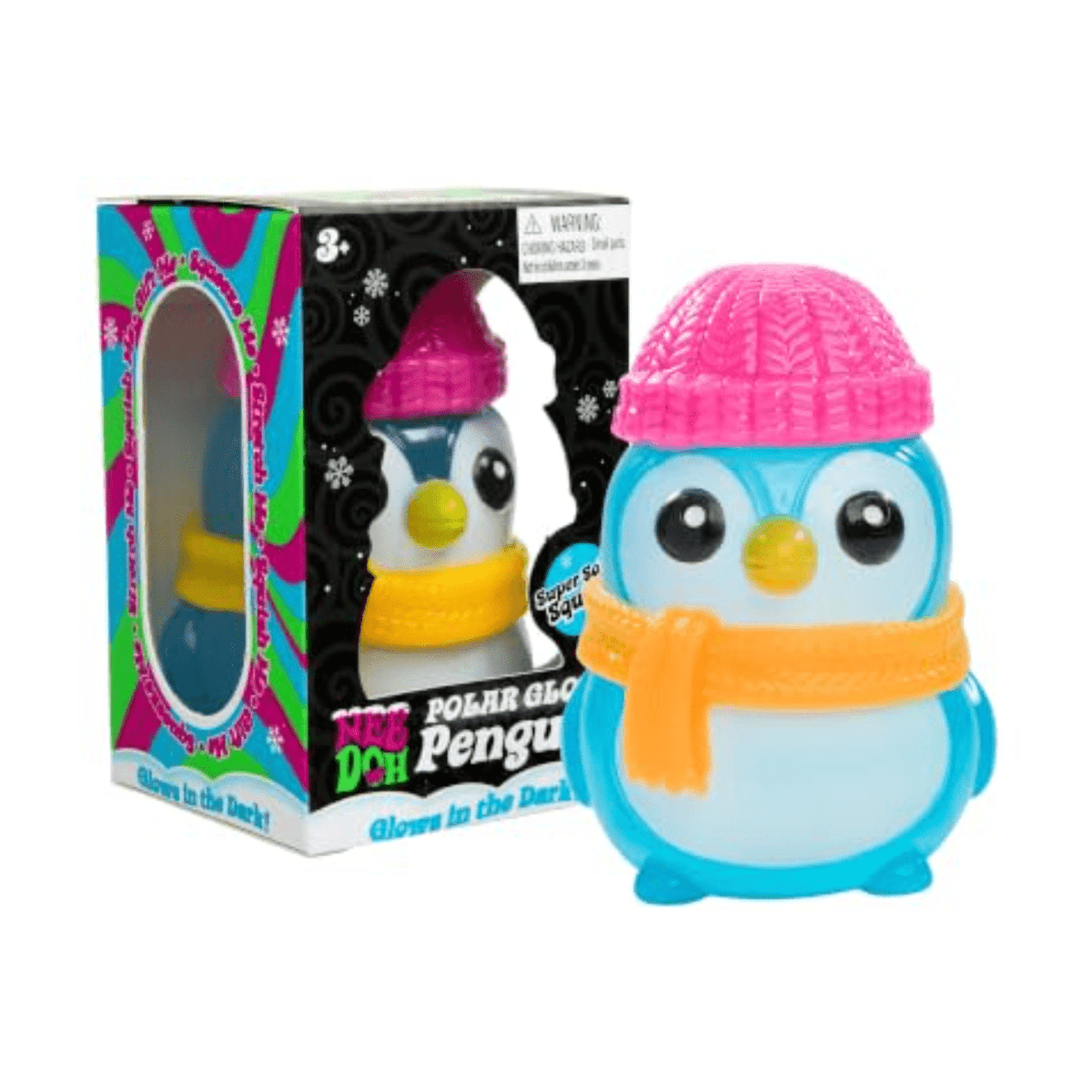 NeeDoh Squishmas Polar Glow Penguin squishy bundle with 10 items including jumbo squishes and NeeDohs