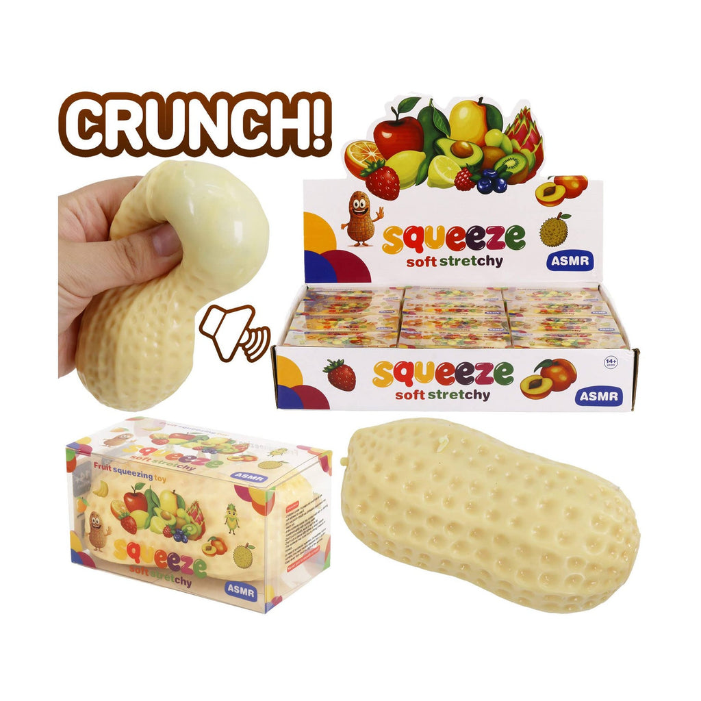 Crunchy Peanut Bead Slime Filled Squishy fidget toy shaped like a peanut