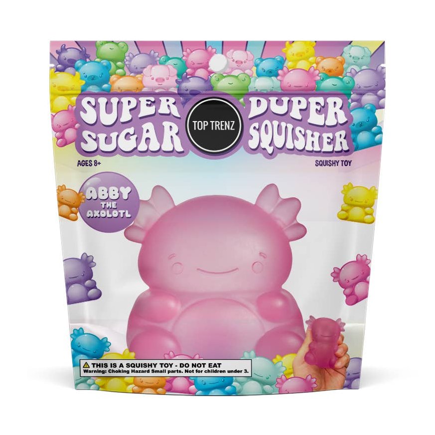 Gummy Axolotl Sugar Squisher being squeezed