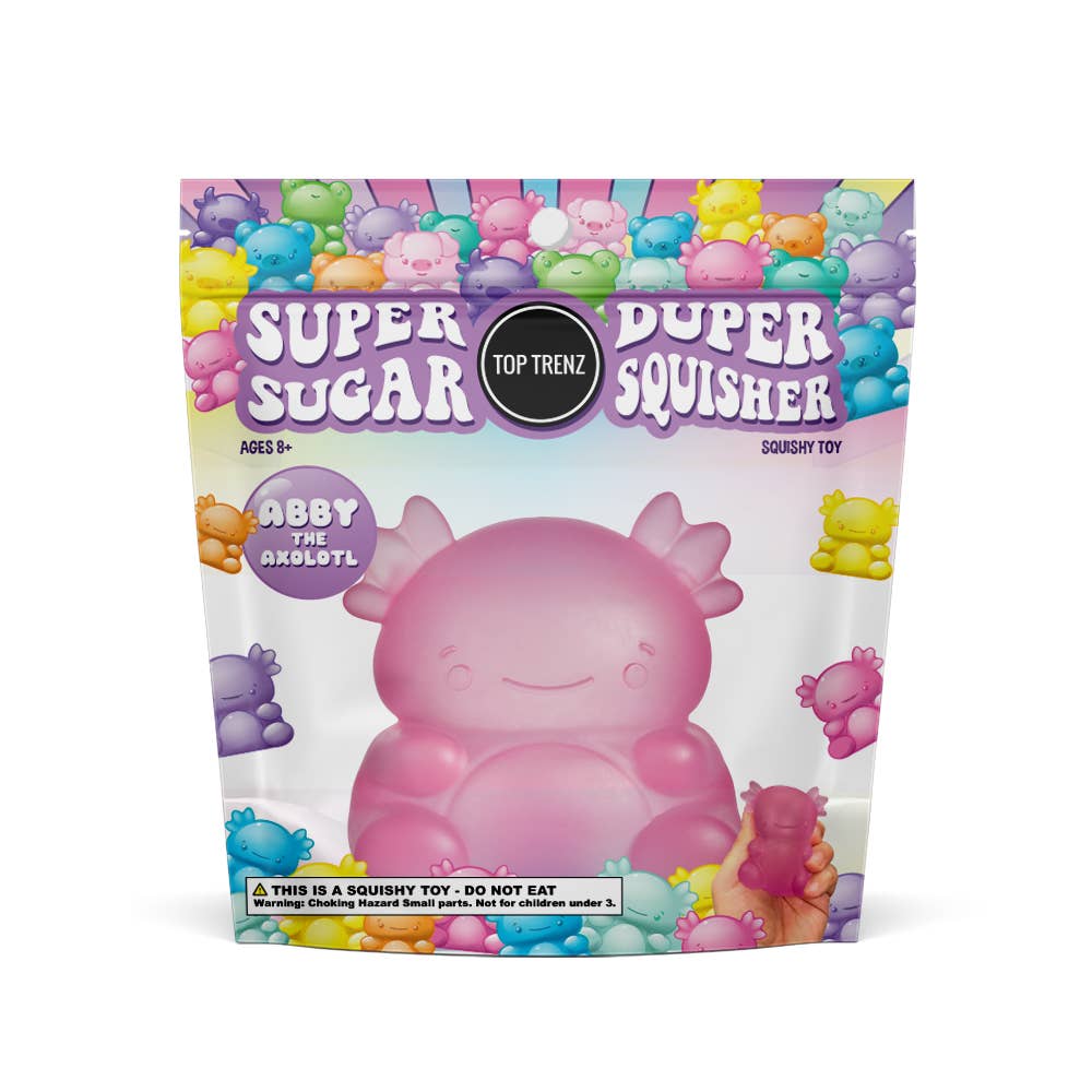 Gummy Axolotl Sugar Squisher being squeezed